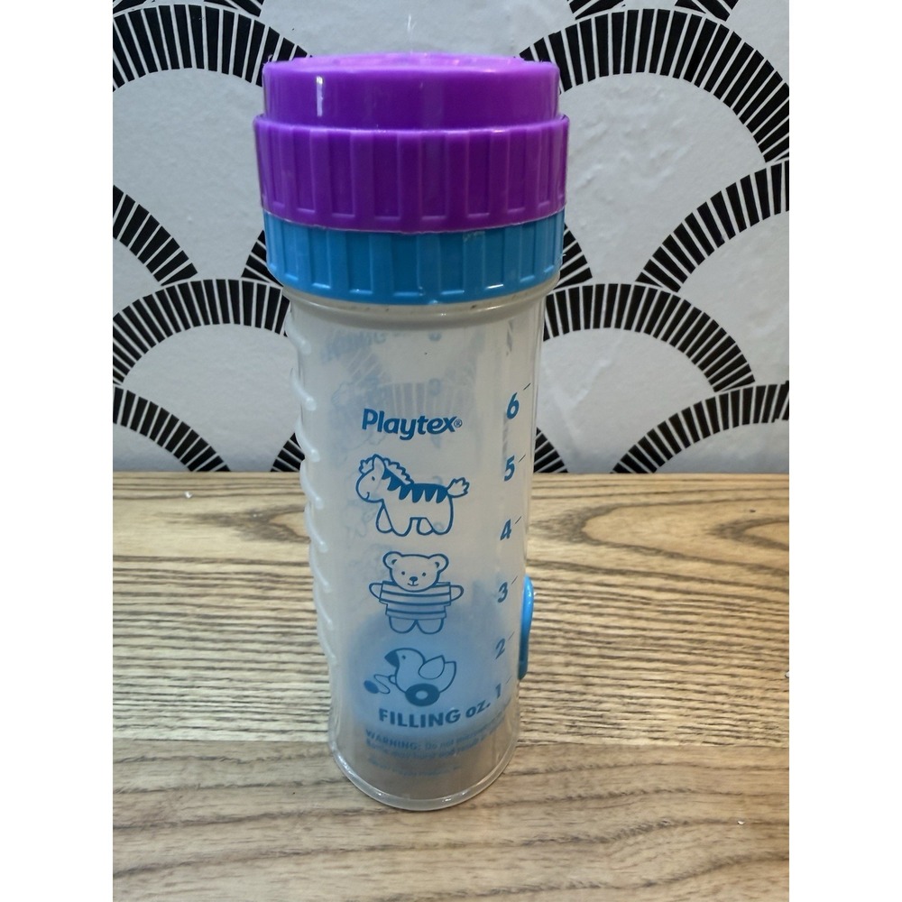 Vintage Blue Purple Playtex Nurser FLAT Top Nipple Drop In 8oz Baby Bottle